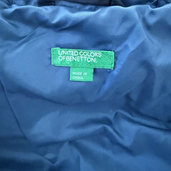 United Colors Of Benetton Down Puffer Jacket Blue Kids Sz M 8 Norway Appliqué - Picture 5 of 13